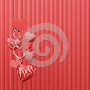 Beautiful heart sharp floating stack red background copy space