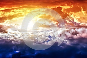 Beautiful heavenly landscape with the sun in the clouds photo