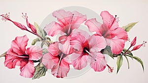 Beautiful Hibiscus Watercolour Illustration With Yucca Tree