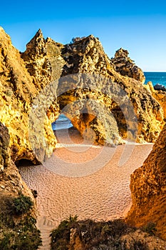 Beautiful Hidden Beach In Algarve In Portugal