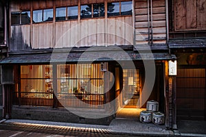 The beautiful Higashi Chaya District at dusk, Kanazawa, Chubu prefecture, Japan