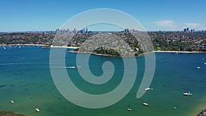 Beautiful high angle aerial drone view of Northern Beaches area of Sydney, New South Wales, Australia. Sydney harbor view from air
