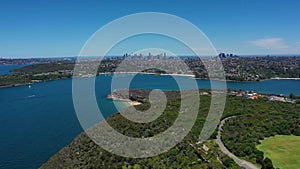 Beautiful high angle aerial drone view of Northern Beaches area of Sydney, New South Wales, Australia. Sydney harbor view from air