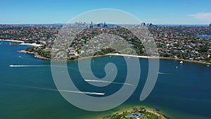 Beautiful high angle aerial drone view of Northern Beaches area of Sydney, New South Wales, Australia. Sydney harbor view from air