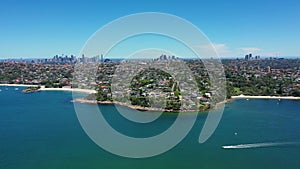 Beautiful high angle aerial drone view of Northern Beaches area of Sydney, New South Wales, Australia. Sydney harbor view from air