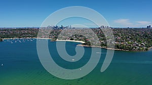 Beautiful high angle aerial drone view of Northern Beaches area of Sydney, New South Wales, Australia. Sydney harbor view from air