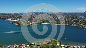 Beautiful high angle aerial drone view of Northern Beaches area of Sydney, New South Wales, Australia. Sydney harbor view from air