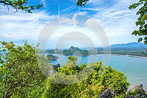 Beautiful high angle view sea sky background from the mountain at Khao Lom Muak