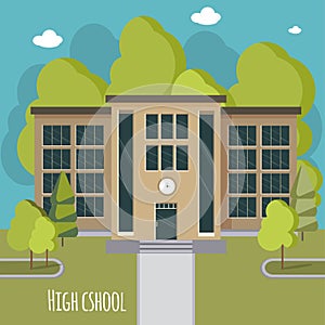 Beautiful high school facade. Educate theme collection