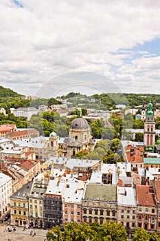 Beautiful high up view of Lviv, Ukraine