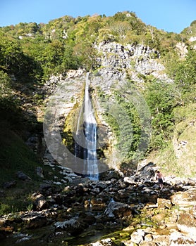 Beautiful high waterfall in nature. Oniore, Martvili, Georgia