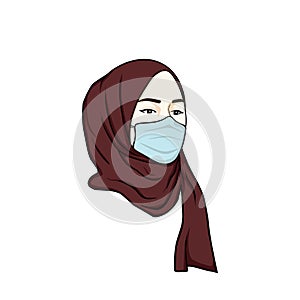 Beautiful Hijab Woman Wearing Health Mask, Vector Design