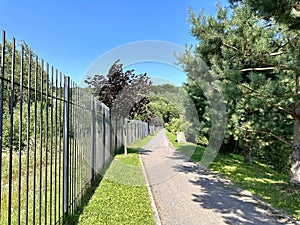 A beautiful hiking trail in the middle of nature in a recreation park