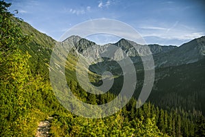 A beautiful hiking trail in the mountains. Mountain landscape in Tatry, Slovakia.