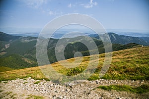 A beautiful hiking trail in the mountains. Mountain landscape in Tatry, Slovakia.