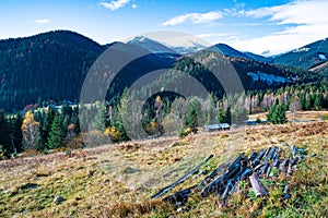 Beautiful hills covered with colorful autumn trees