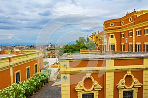 Beautiful hilltop buildings overlooking historic Rome city Italy