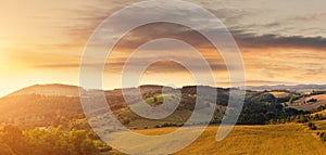 Beautiful hilly field, photographed from a height photo