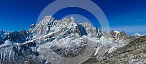 Beautiful Himalaya mountain panorama on EBC trek hiking in Nepal