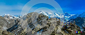 Beautiful Himalaya mountain panorama on EBC trek hiking in Nepal