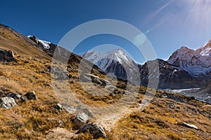 Beautiful Himalaya Views on the way to Pangpema during Kanchenjunga North Base Camp Trek in Nepal