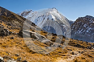 Beautiful Himalaya Views on the way to Pangpema during Kanchenjunga North Base Camp Trek in Nepal