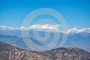 Beautiful HImalayan Mountain Range Ganesh, Langtang, Everest, HImal seen from Bhotechaur, Nepal