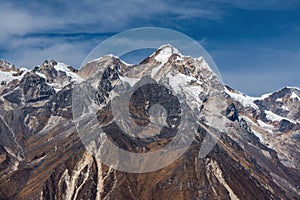 Beautiful HImalayan Mountain Range with Snowy Peaks and Blue Sky in Nepal\'s Trekking Route