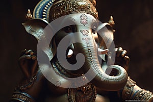 Beautiful Hindu god Ganesha with elephant head sculpture. Generative AI
