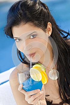 Beautiful Hispanic Latina Woman Drinking Cocktail