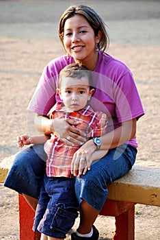 Beautiful Hispanic Mother and son