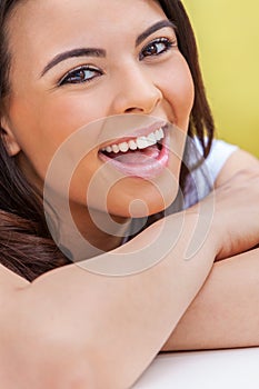 Beautiful Hispanic Woman Smiling Laughing With Perfect Teeth