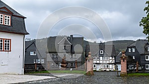 Beautiful historic houses in the old stately town of Bad Berleburg, Sauerland, North Rhine-Westphalia