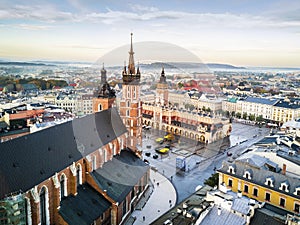 Beautiful historic market square at sunrise, Krakow, Poland