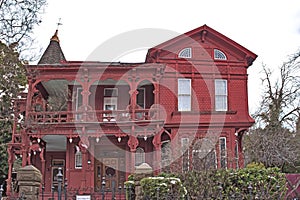 Beautiful Historic Red Building and a Cloudy Day In Sonora California