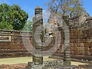 Beautiful historic remains and ancient stone walls of Prasat Hin Phanom Rung