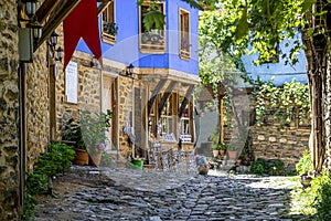 A beautiful historic street in the village photo