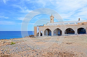 Beautiful historical building of Orthodox Apostolos Andreas Monastery in Karpas Peninsula, Turkish Northern Cyprus taken on a