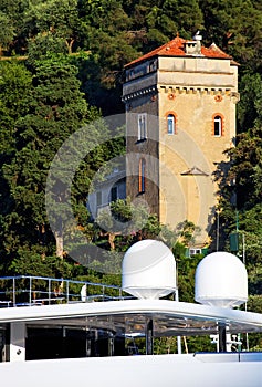 Beautiful historical building on the promontory of Portofino, near Castello Brown, Liguria, Italian Riviera.