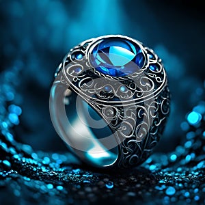 Beautiful historical magic ring with sapphire in blue tonality