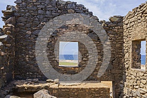 Beautiful historical view of ruins of Bushiribana gold smelter on Aruba island of Caribbean.