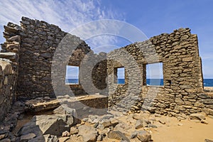 Beautiful historical view of ruins of Bushiribana gold smelter in national park on island of Aruba..