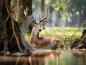 A beautiful Hog deer resting  Made With Generative AI illustration