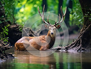 A beautiful Hog deer resting  Made With Generative AI illustration