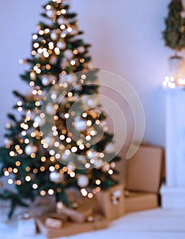 Beautiful holdiay decorated room with Christmas tree