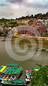 Beautiful holy town Omkareshwar on the banks of Narmada river in Madhya pradesh, India