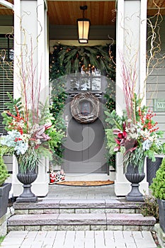 Beautiful home entrance decorated for Christmas