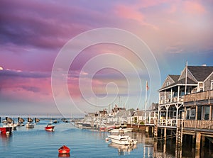Beautiful homes of Nantucket, Massachusetts. Houses over water a photo