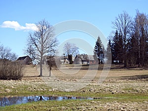 Beautiful homestead, trees and field, Lithuania