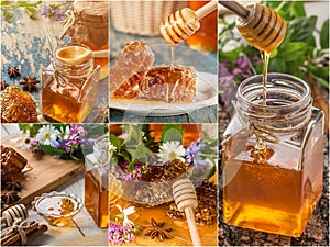 Beautiful honey collage made from five photographs